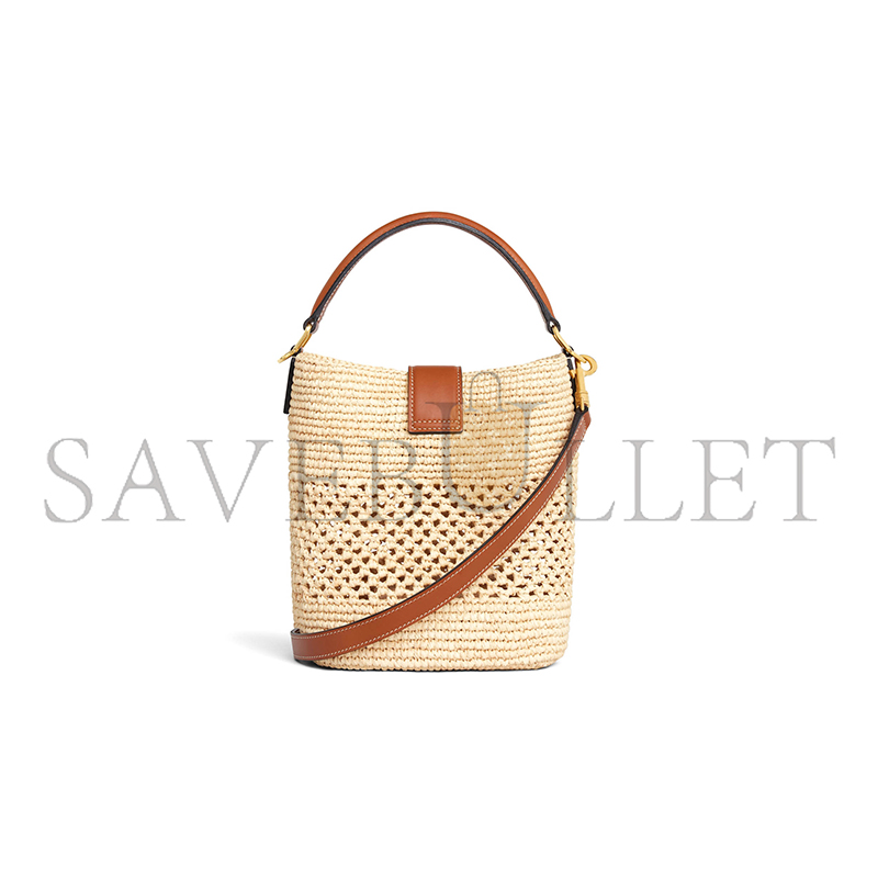 CELINE SMALL LOUISE BUCKET IN RAFFIA AND CALFSKIN 119742GNS.02NT (19*16*12cm)